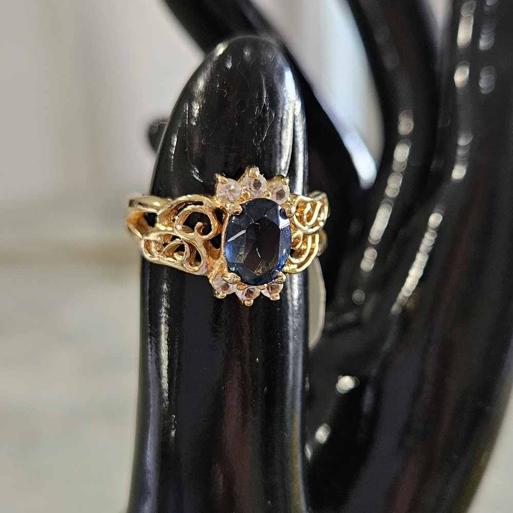 Haviland Gold Ring with Blue Gemstone and Crystal Accents - Picture 15 of 15